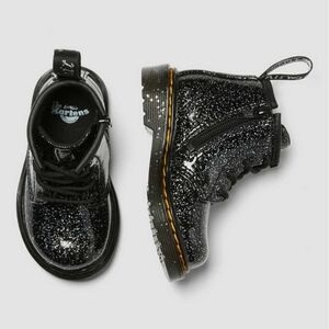 Dr. Martens Black and Silver Glitter Zip Up And Lace Combat Boots Size Toddler 7
